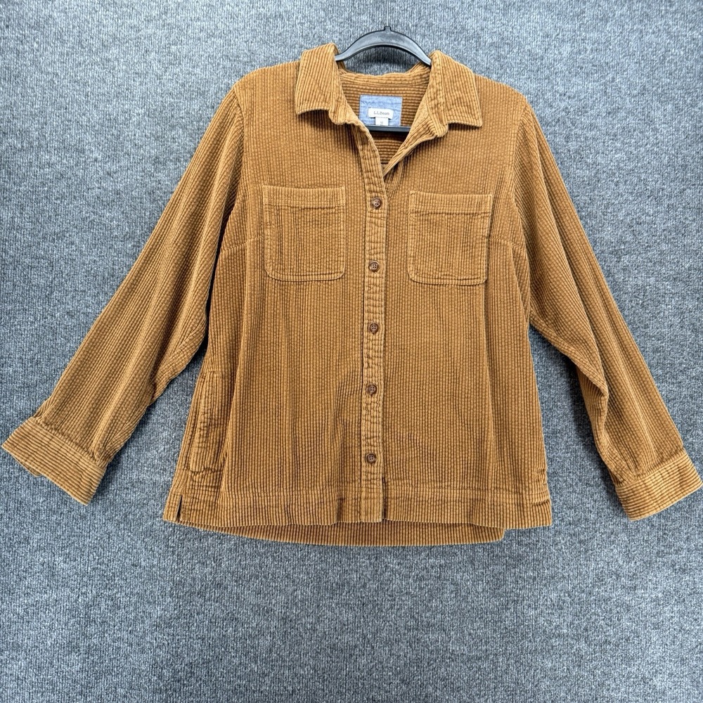 LL Bean Jacket Womens M Brown Corduroy Button Up 100% Cotton Casual Western Boho